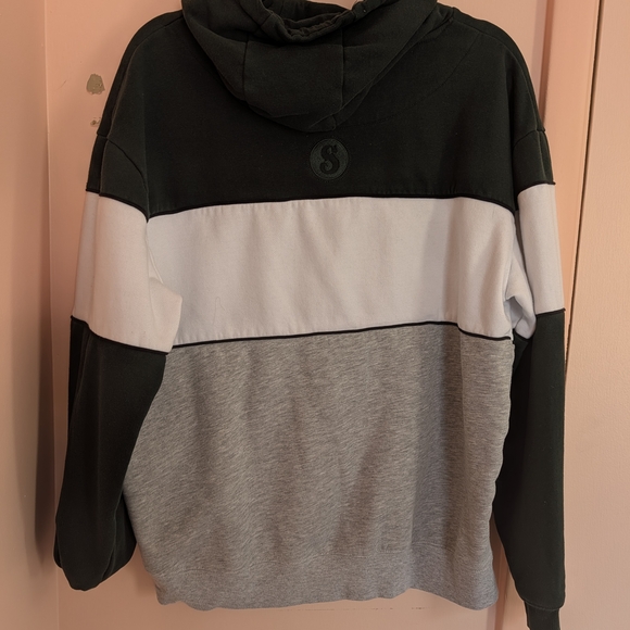 Colorblock Hooded Sweatshirt - Black/White/Gray - Picture 4 of 6